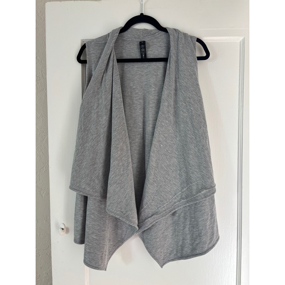 Yogalicious Womens Heather Gray Draped Open Front Sleeveless Vest Cardigan L NEW